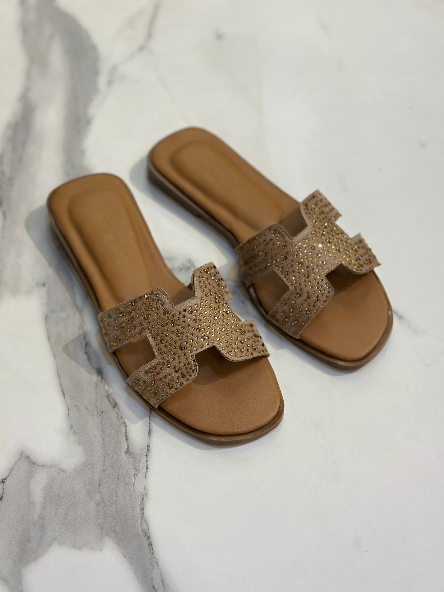 Black Rhinestone H-Strap Luxury Slide Slippers