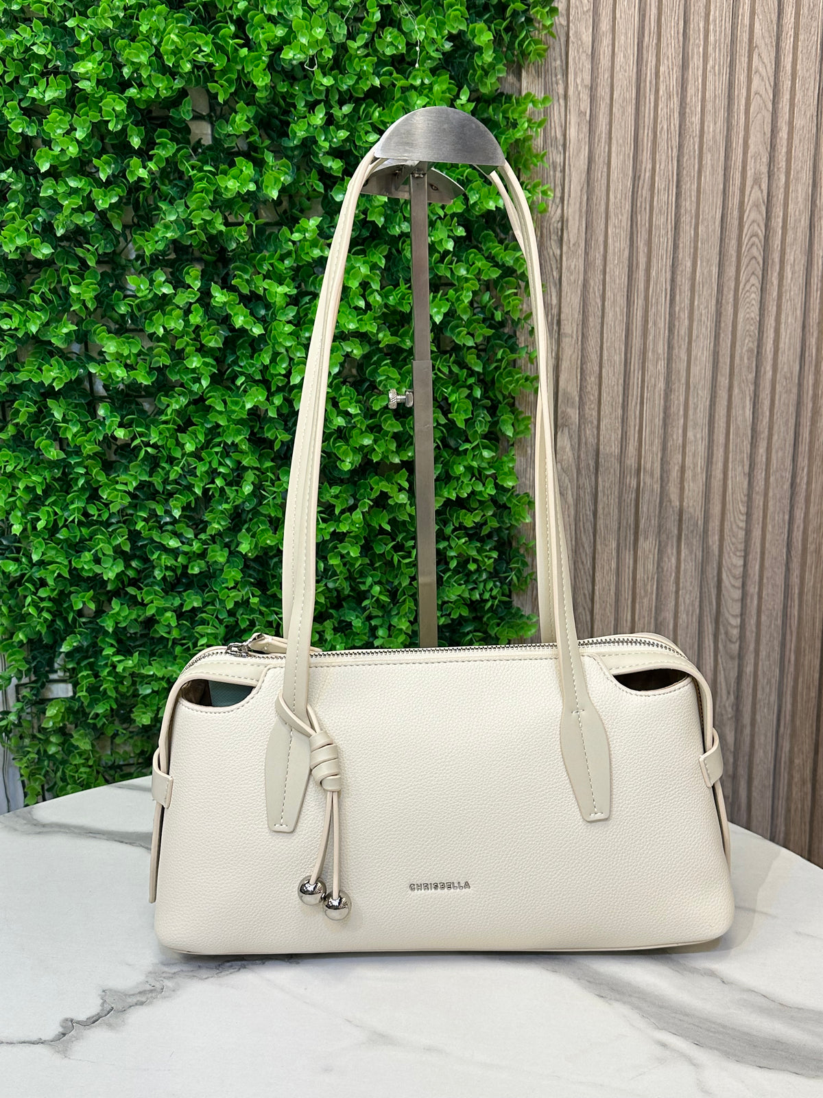 Crispiella Elegant Textured Tote Bag with Decorative Charm