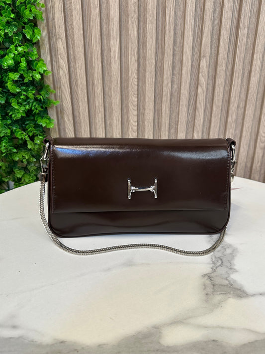 Structured Chain Flap Crossbody Bag with Leather Strap