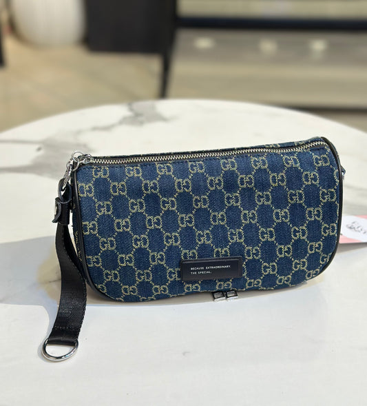 Monogram Denim Crossbody Bag – 3-Way Strap