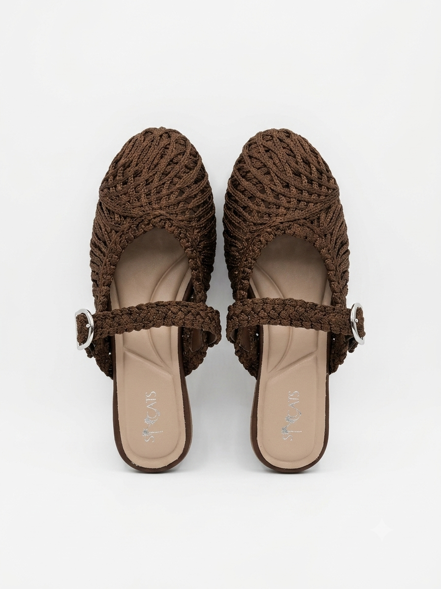 Woven Textured Buckle Mules