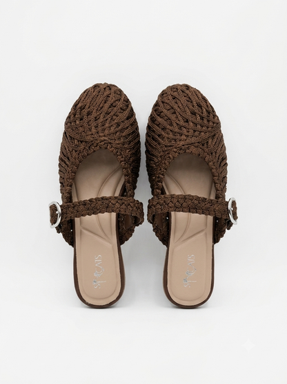 Woven Textured Buckle Mules