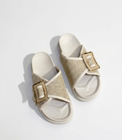 Textured Buckle Slide Slipper for Everyday Comfort