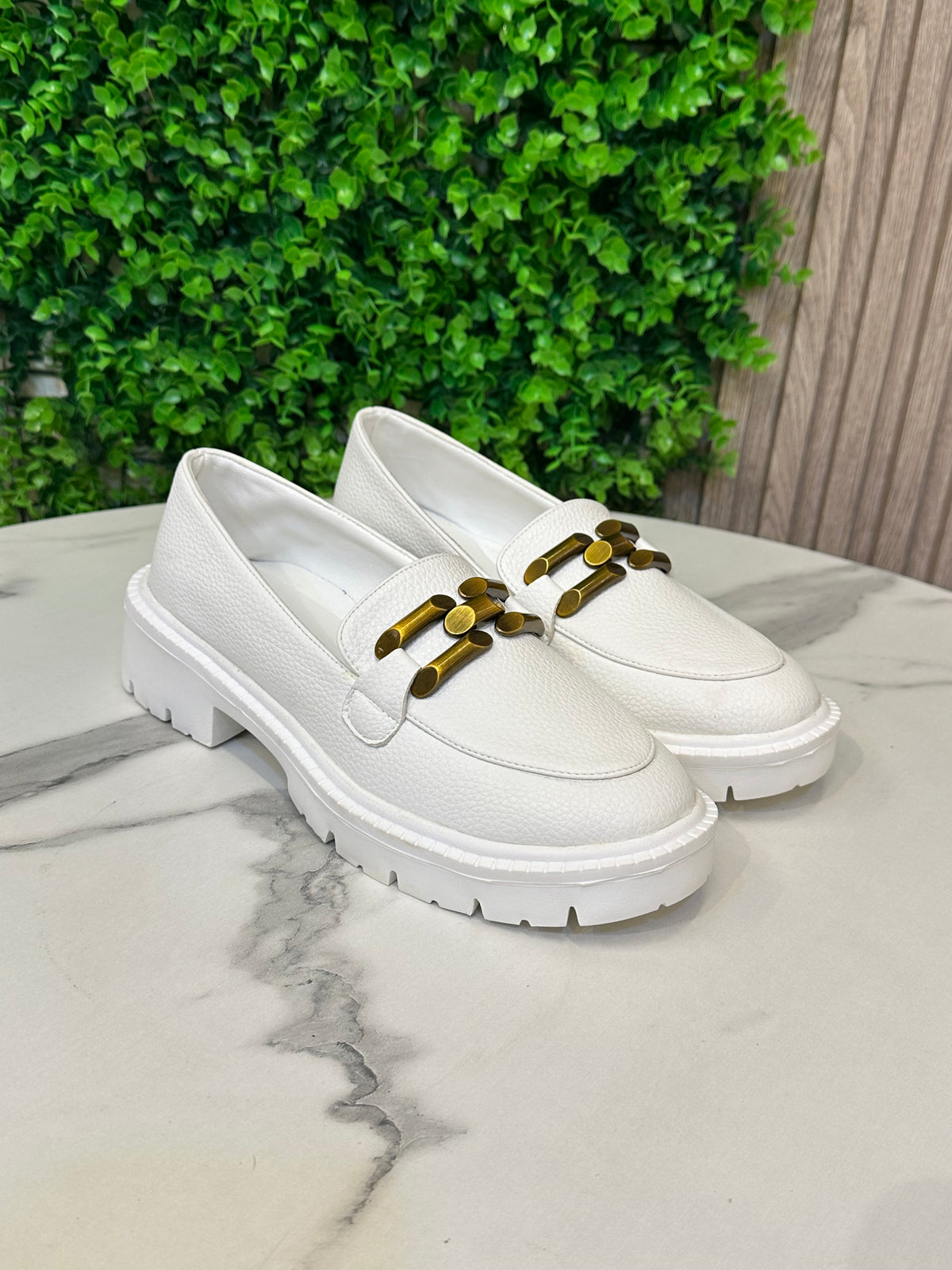 Chunky Sole Loafers with Gold Buckle Detail