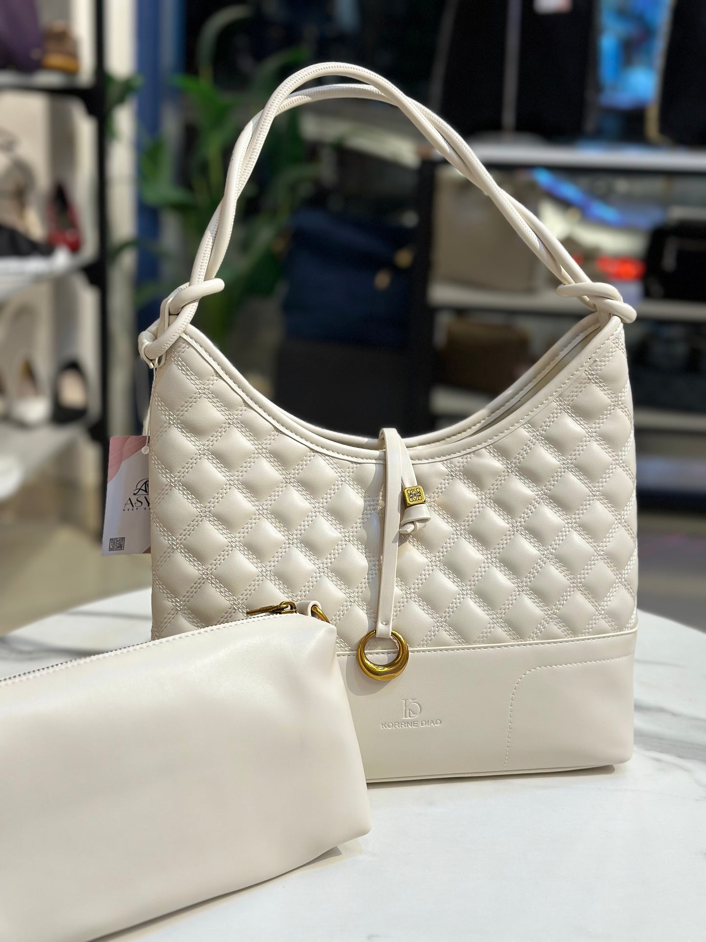 Korrne Diao Quilted Hobo Bag with Pouch