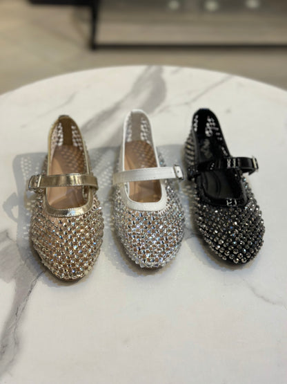 Chic Mary Jane Flats with Crystal Mesh Design