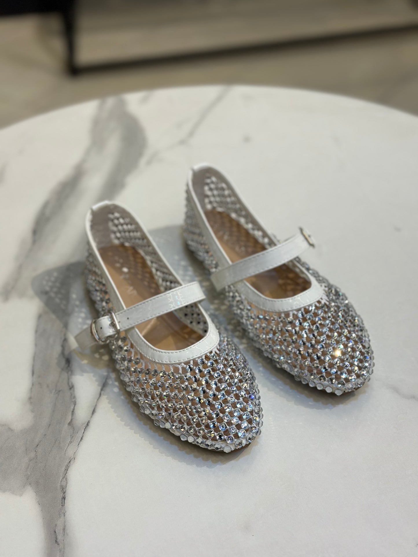 Chic Mary Jane Flats with Crystal Mesh Design