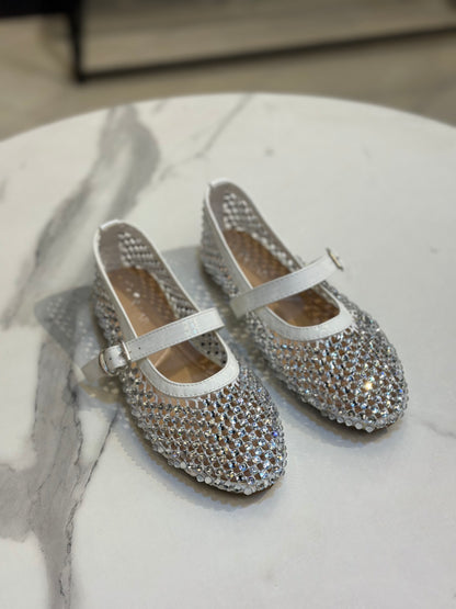 Chic Mary Jane Flats with Crystal Mesh Design