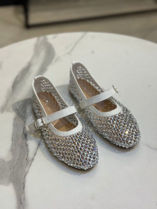 Chic Mary Jane Flats with Crystal Mesh Design