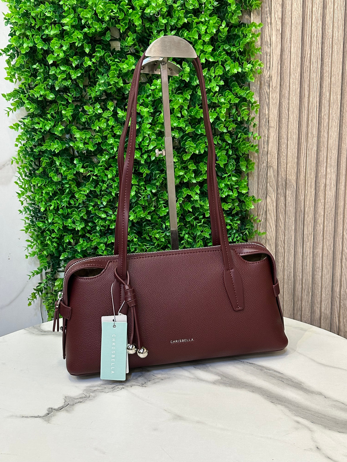 Crispiella Elegant Textured Tote Bag with Decorative Charm
