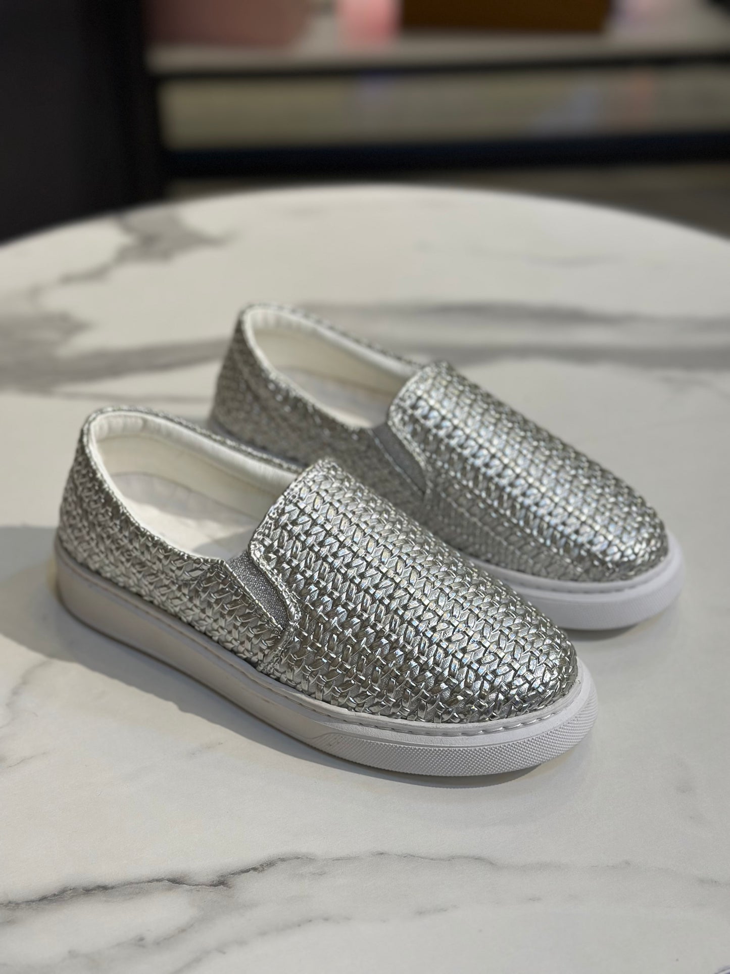 Metallic Woven Slip-On Sneakers