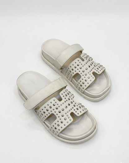 Studded Cutout Slide Sandals – Wide Strap Comfort Design