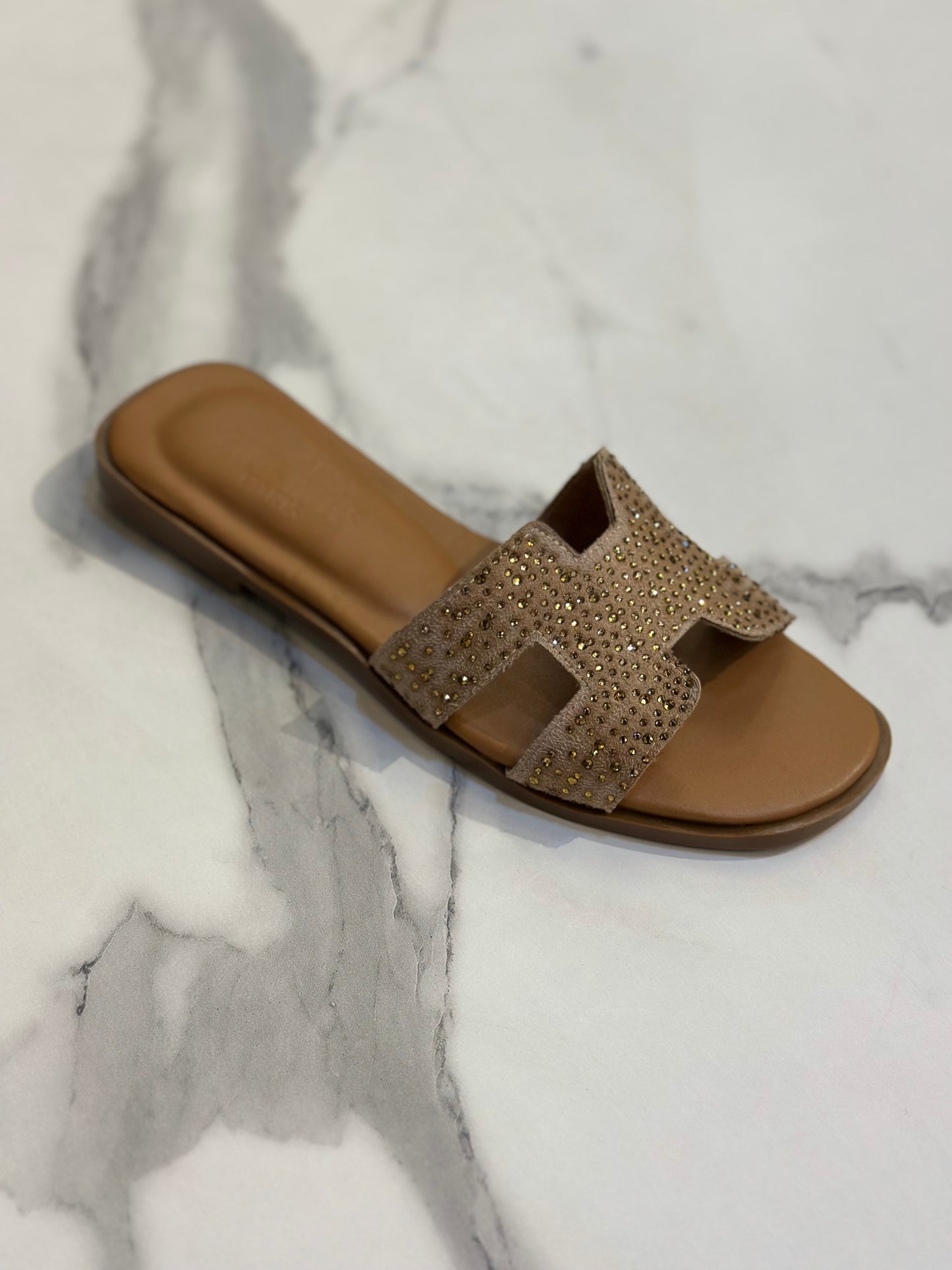 Black Rhinestone H-Strap Luxury Slide Slippers