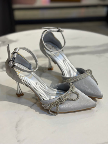 Crystal Bow Pointed Heel Pumps 7 cm