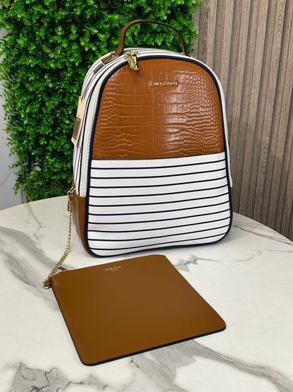 Emily Loran Striped Crocodile-Texture Backpack for Women